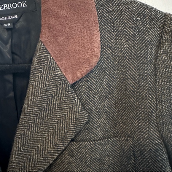 90's vintage Wool Blazer Tweed Brown Leather Trim Riding Jacket Women’s M/L - Picture 4 of 12